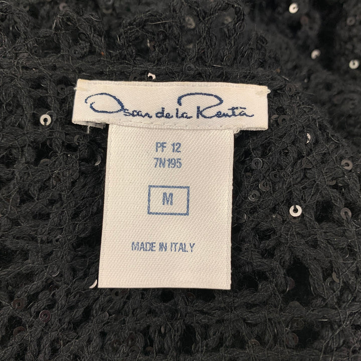 OSCAR DE LA RENTA 2012 Size M Black Silk Blend Crochet Cardigan