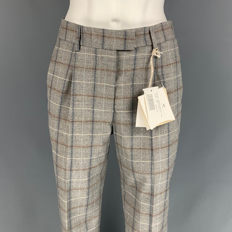 PESERICO Size 6 Grey & Blue Virgin Wool Windowpane Dress Pants