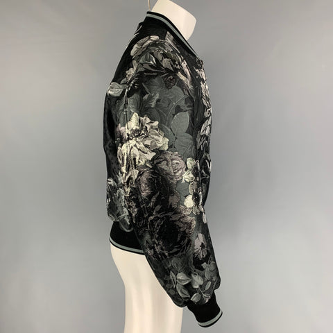 DOLCE & GABBANA Spring 2022 Size 36 Black Metallic Floral Bomber Jacket