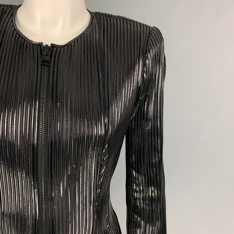 TOM FORD Size 6 Black Silk Cotton Ribbed Leather Jacket
