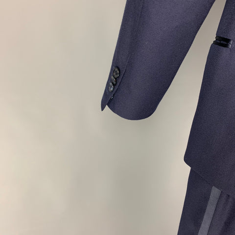 BRUNELLO CUCINELLI Size 40 Navy Cotton Silk Shawl Collar Suit
