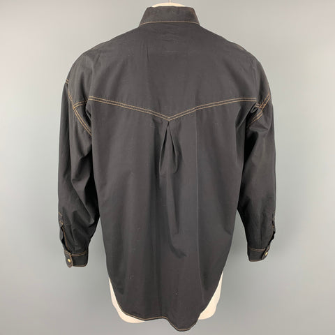 Vintage VERSACE JEANS COUTURE Size M Black Contrast Stitch Cotton Long Sleeve Shirt