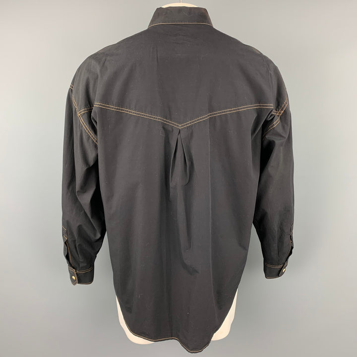 vintage VERSACE JEANS COUTURE Taille M Noir Contrast Stitch Coton Chemise à manches longues