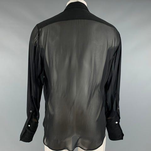 VALENTINO Size M Black Sequined Acrylic Blend Button Up Long Sleeve Shirt