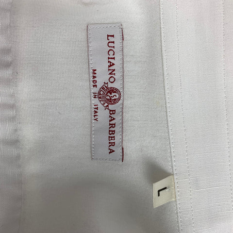 LUCIANO BARBERA Size L White Contrast Stitch Linen Cotton Long Sleeve Shirt