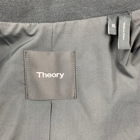 THEORY Size XL Black Polyester / Nylon Full Zip Ribbed CollarJacket