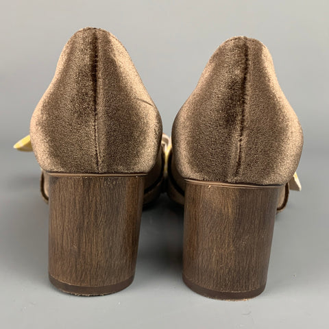 BROTHER VELLIES Size 8 Brown & Yellow Velvet Bow Pumps