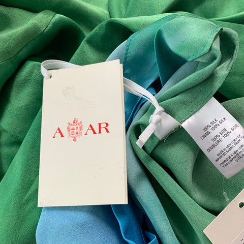 ALEJANDRA ALONSO ROJAS Size 6 Green Blue Silk Ombre Long Sleeve Dress Top