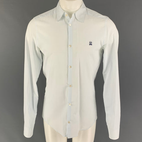 PRADA Size M White Light Blue Stripe Cotton Button Up Long Sleeve Shirt