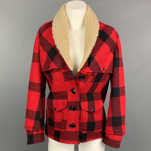 DENIM &amp; SUPPLY par RALPH LAUREN Taille XS Rouge &amp; Noir Buffalo Plaid Laine / Veste Acrylique