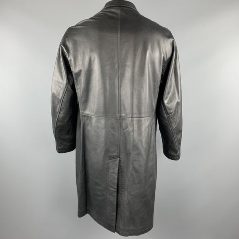 YOHJI YAMAMOTO POUR HOMME Size M Black Solid Leather Notch Lapel Coat