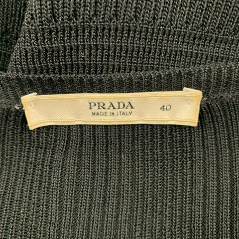 PRADA Size 4 Black Silk Ribbed Pullover