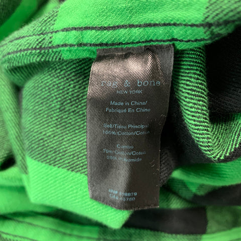 RAG & BONE Size S Green Black Checkered Cotton One Pocket Long Sleeve Shirt
