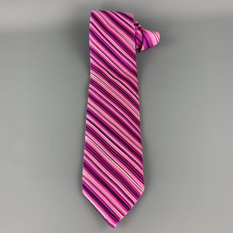 VITALINO PANCALDI Pink & Purple Diagonal Striped Pleated Silk Tie