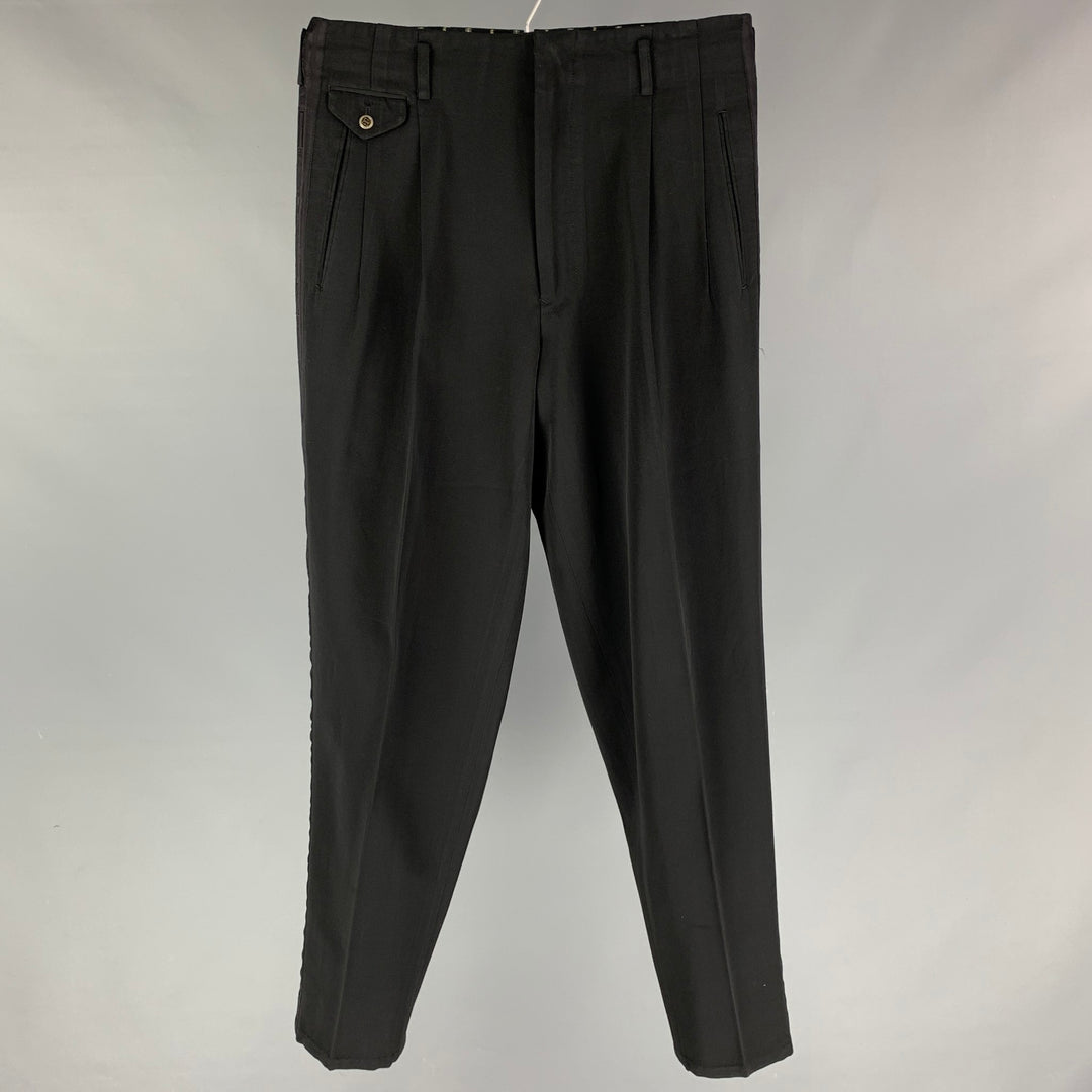Vintage MATSUDA Size M Black Cotton Pleated Dress Pants