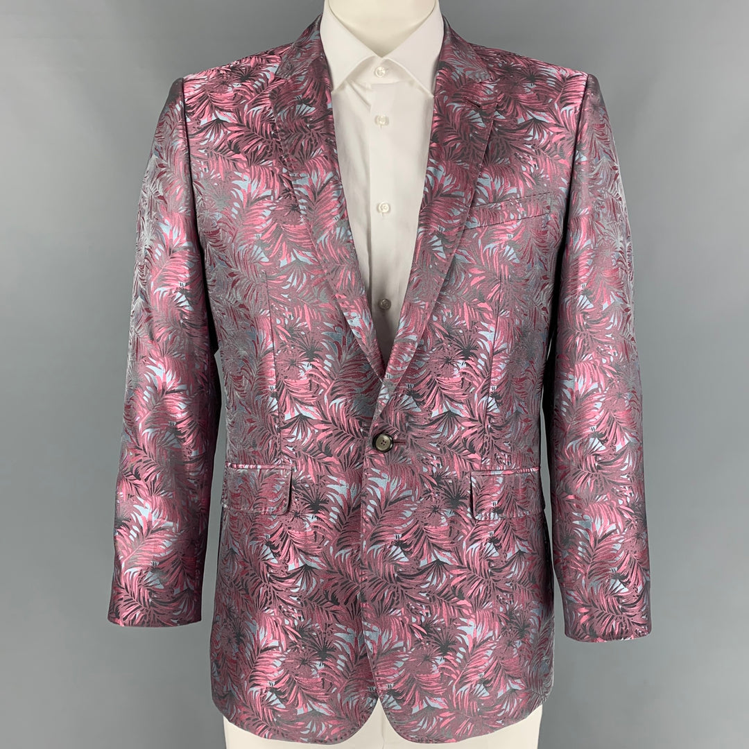 TED BAKER Size 42 Pink Steel Blue Jacquard Polyester Sport Coat