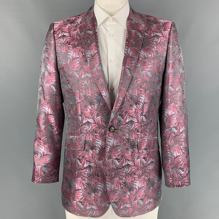 TED BAKER Size 42 Pink Steel Blue Jacquard Polyester Sport Coat