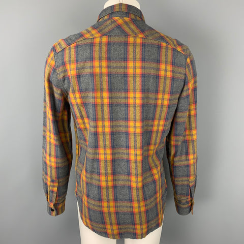IMOGENE + WILLIE Earl Size M Grey & Yellow Plaid Cotton Long Sleeve Shirt