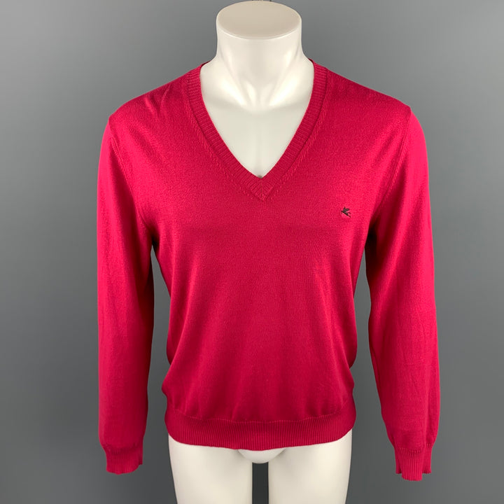 ETRO Size M Raspberry Cotton Blend V-Neck Pullover