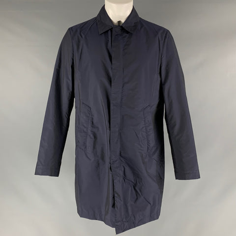 VALENTINO Size 40 Navy Solid Polyamide Silk Zip & Snaps Coat