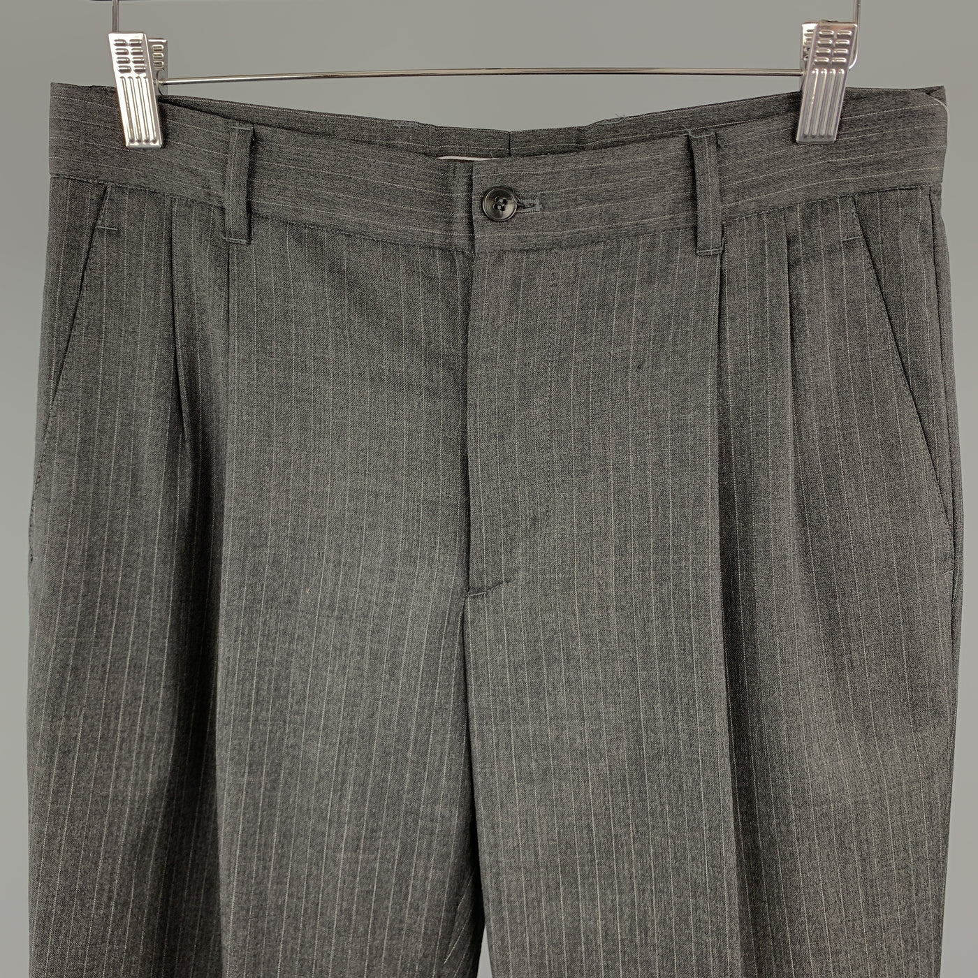 MIU MIU Size 30 Stripe Dark Gray Wool 31 Pleated Dress Pants