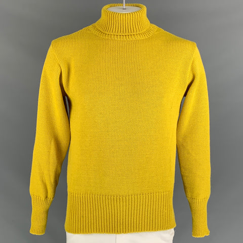THE DIVER Size XL Yellow Knitted Wool Turtleneck Sweater