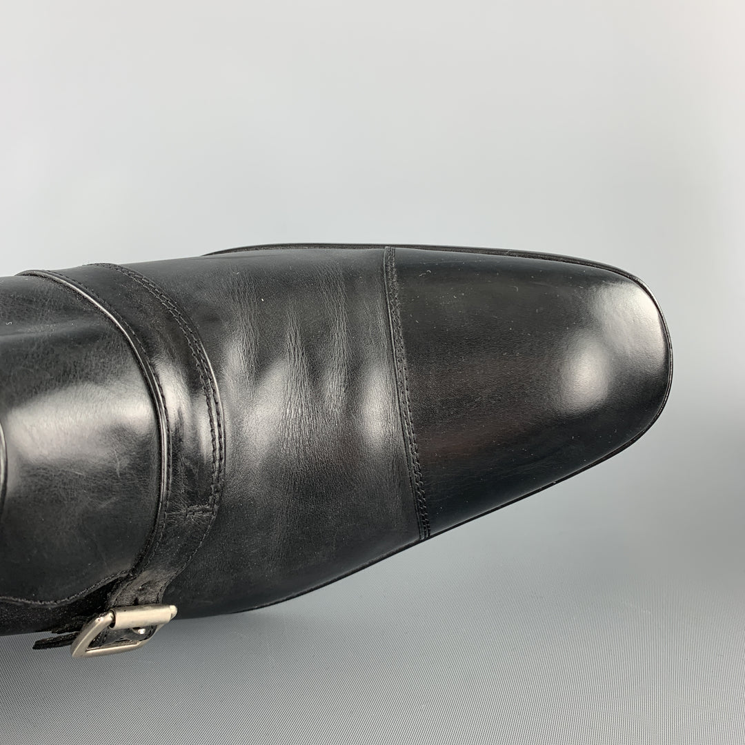 JEAN-BAPTISTE RAUTUREAU  Size 11 Black Leather Belt Straps Ankle Boots