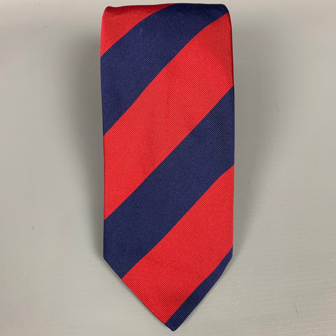 LUCIANO BARBERA Navy & Red Stripe Silk / Cotton Tie