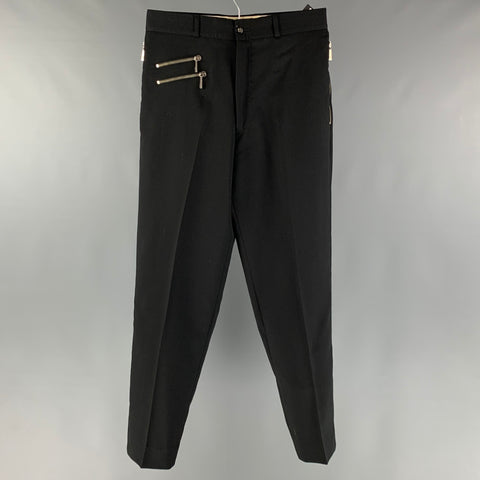 CLAUDE MONTANA Size 32 Black Solid Wool Zip Fly Dress Pants