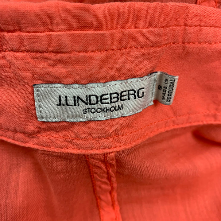 J. LINDEBERG Size S Orange Pleated Cotton Button Up Long Sleeve Shirt