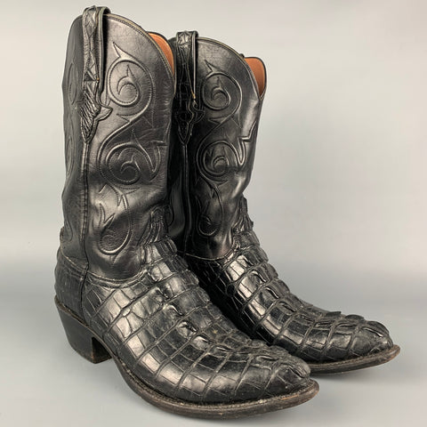 LUCCHESE Size 11 Black Alligator Leather Cowboy Boots