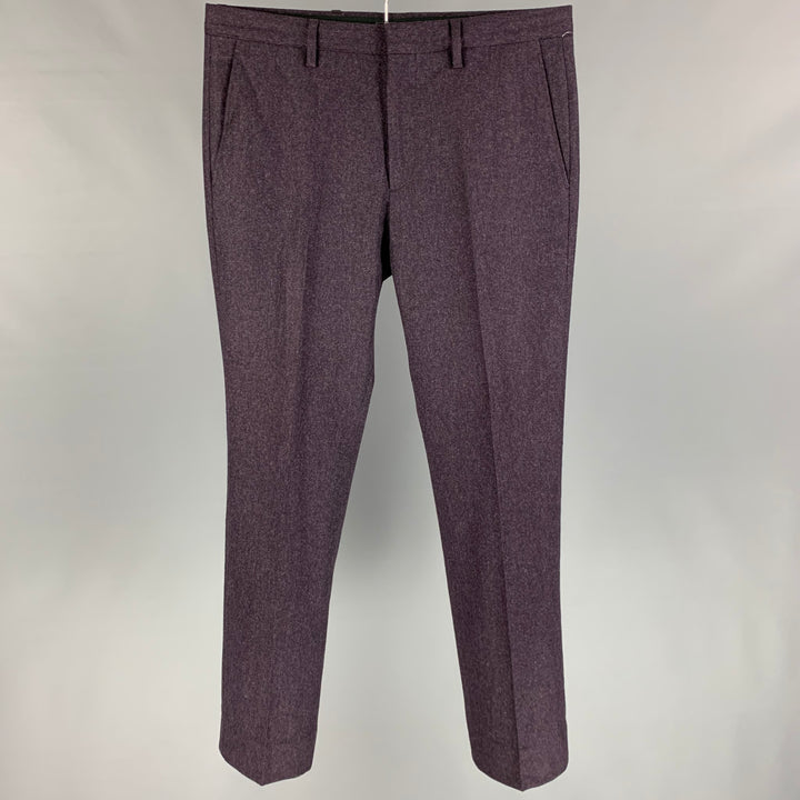 CALVIN KLEIN Size 32 Purple Wool Zip Fly Dress Pants