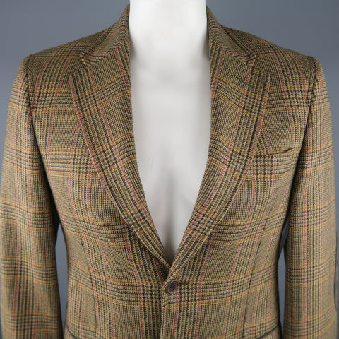 VALENTINO 40 Regular Olive Plaid Wool Sport Coat