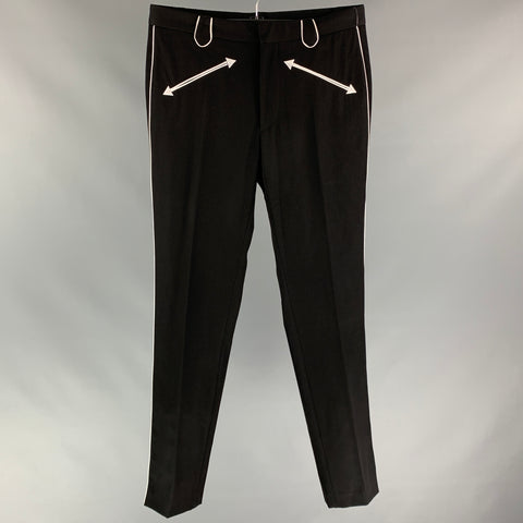 JUST CAVALLI Size 32 Black & White Wool Zip Fly Dress Pants