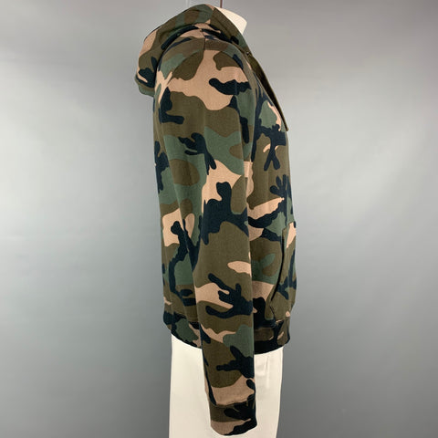 VALENTINO Size L Olive & Taupe Camouflage Cotton / Polyamide Sweatshirt