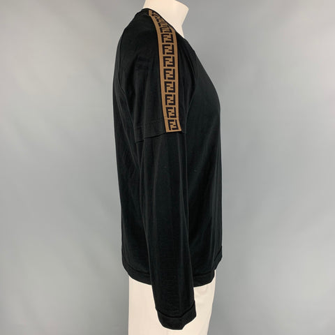 FENDI Size L Black Logo Cotton Simulated Layer Long Sleeve T-shirt