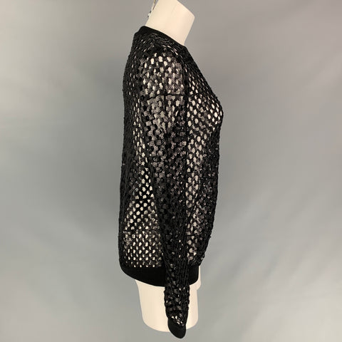 TORY BURCH Size S Black Sequined Mesh Pullover