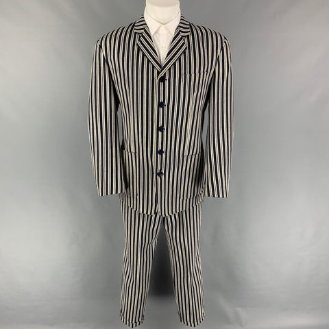 KENZO Size M Blue White Black Stripe Cotton Single Breasted Suit