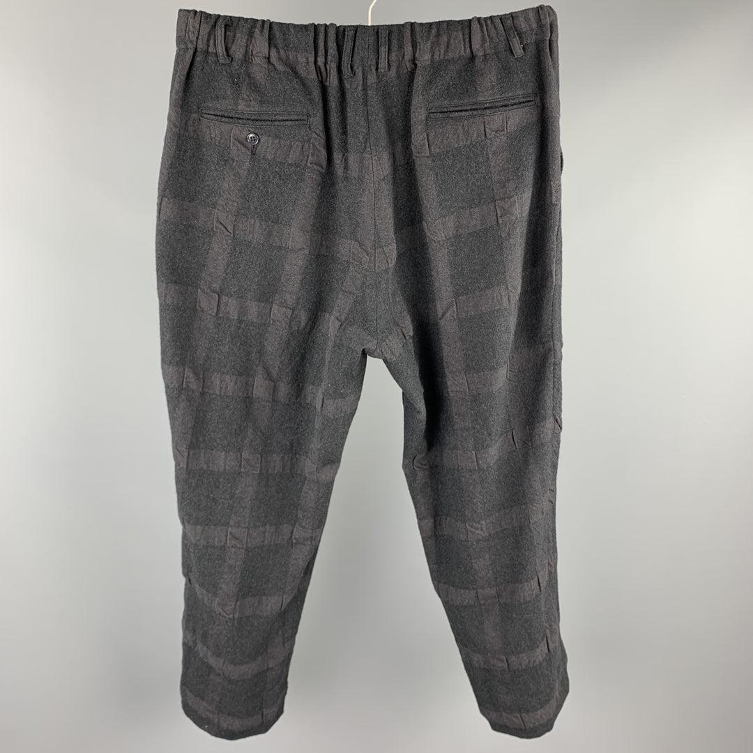 SAGE DE CRET Size L Black Window Pane Wool / Cotton Elastic Waistband Casual Pants