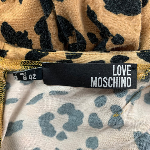 LOVE MOSCHINO Size 6 Beige & Black Viscose Animal Print Pullover