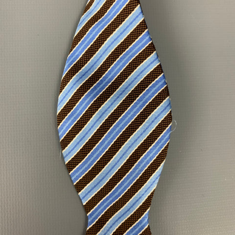BROOKS BROTHERS Brown & Light Blue Diagonal Stripe Silk Bow Tie