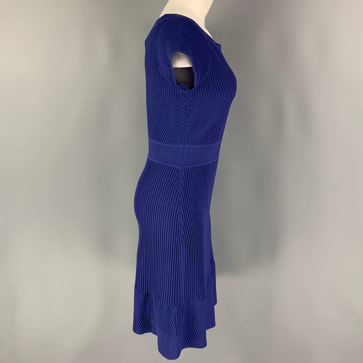 ARMANI COLLEZIONI Size 8 Blue Viscose Blend Ribbed Cap Sleeves Dress