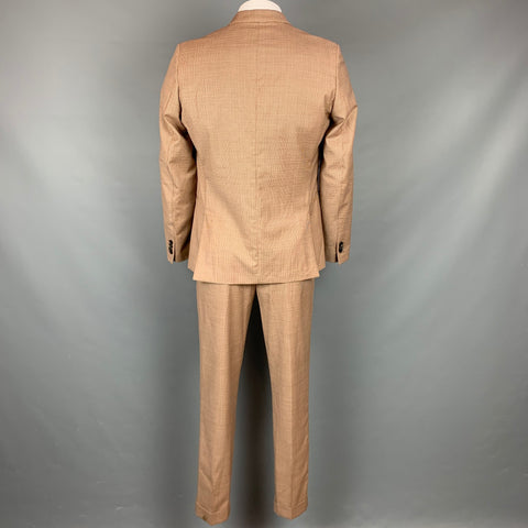 PAUL SMITH Soho Fit Chest Size 42 R Houndstooth Wool Notch Lapel Tan Suit
