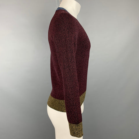 VALENTINO Size XS Burgundy & Black Heather Viscose Blend Crew-Neck Sweater