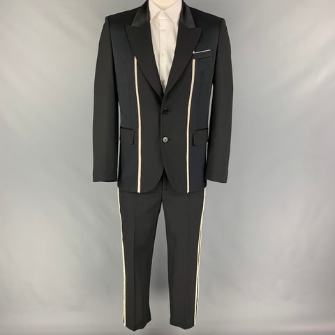 NEIL BARRETT Size 40 Black White Polyester Blend Peak Lapel Suit