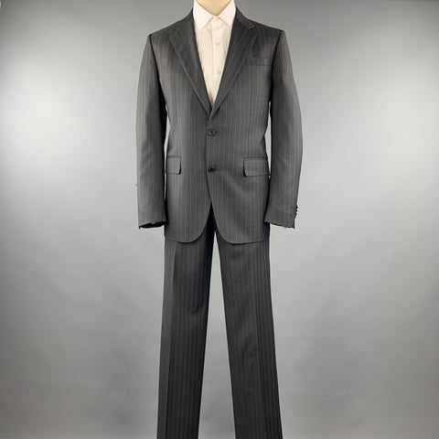 VALENTINO Size 40 Grey Stripe Regular Virgin Wool Notch Lapel Suit
