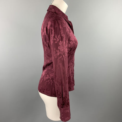 DOLCE & GABBANA Size 6 Burgundy Jacquard Floral Blouse