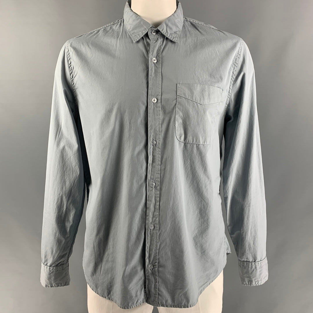 SAVE KHAKI Size XL Blue Solid Cotton Long Sleeve Shirt