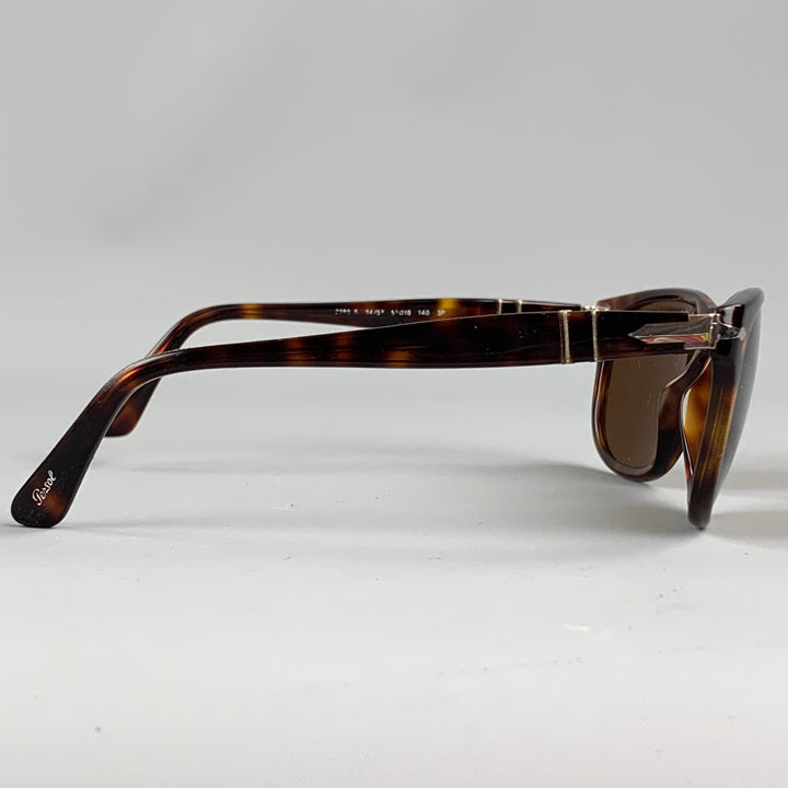 PERSOL Brown Tortoise Acetate Rectangle Sunglasses