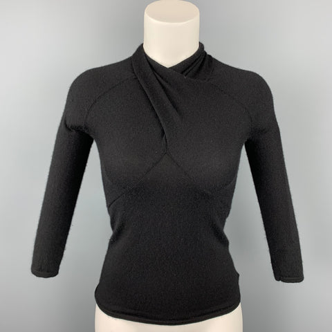 RALPH LAUREN Black Label Taille XS Pull Noir Cachemire / Polyester Criss-Cross